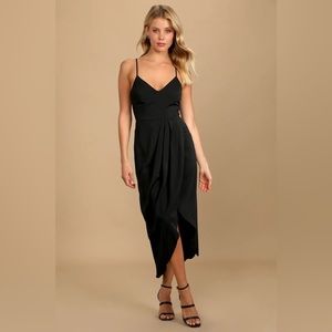 Lulus Reinette Black Midi Dress (Small)